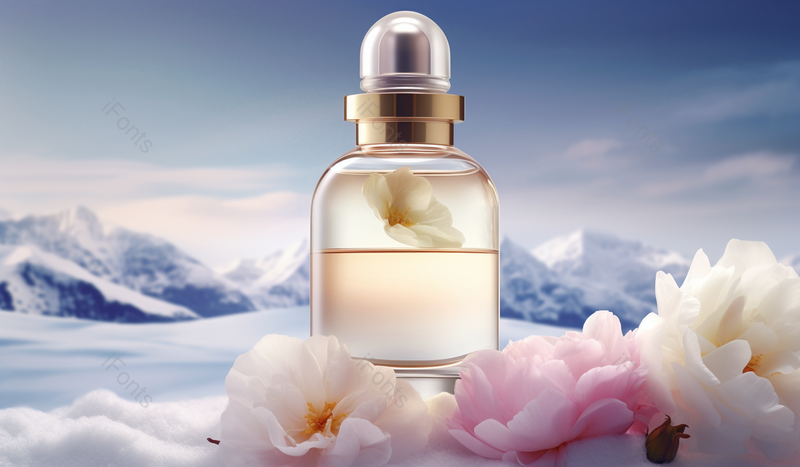 在雪山上的护肤精华与花朵电商产品图,高清,摄影图,摄影图片,图片大全,摄影图免费下载